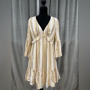 Saltwater LUXE Cream and Gold Striped Long Sleeve Dress